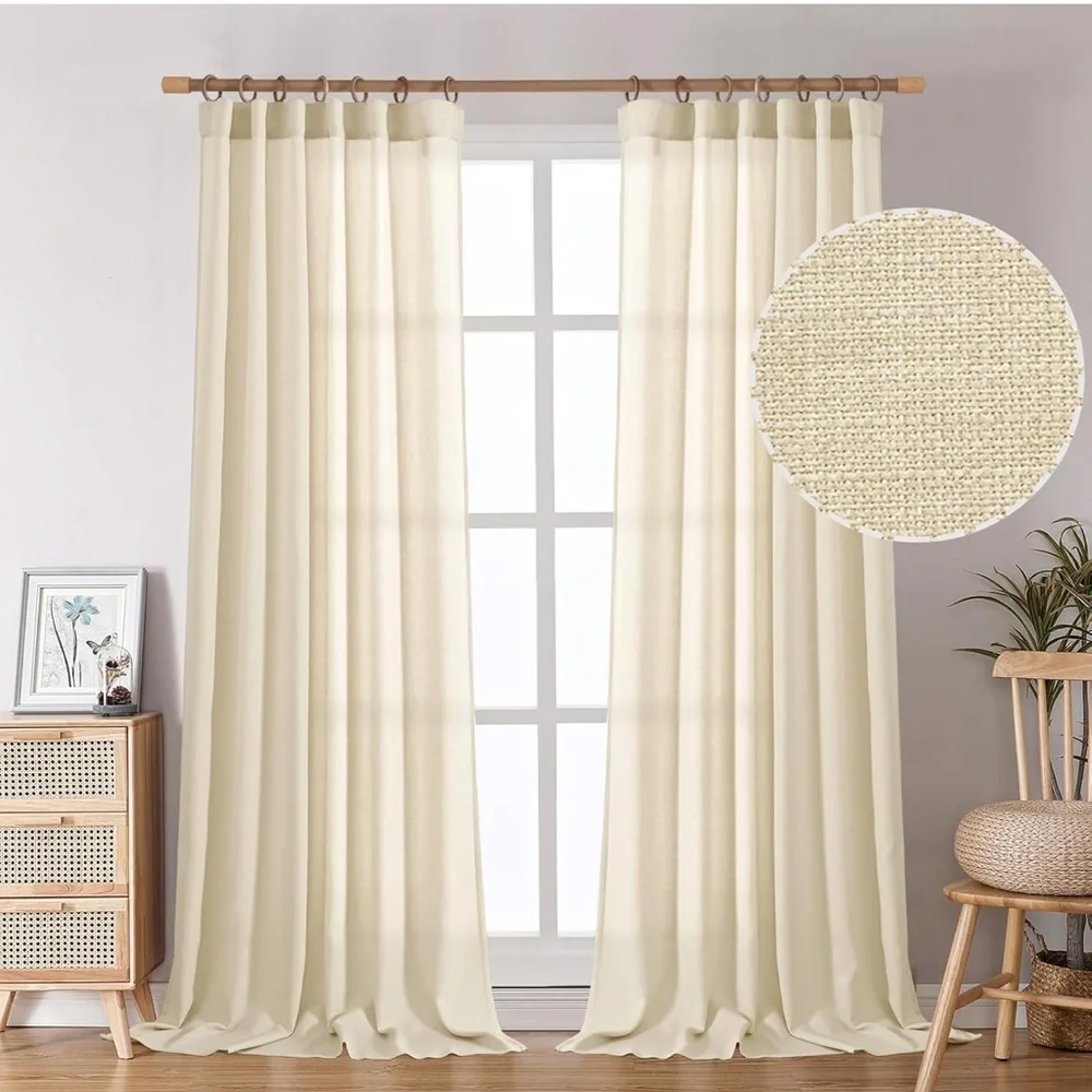 Light Beige Faux Linen Panels- 2 panels - 52x95‎ NWT